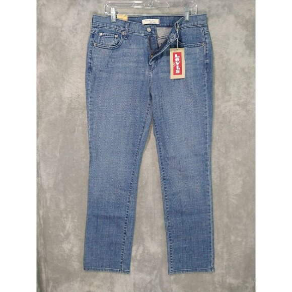Levis 505 Jeans Womens 12 Blue Denim Straight Leg Mid Rise Stretch Medium Wash - Picture 1 of 12